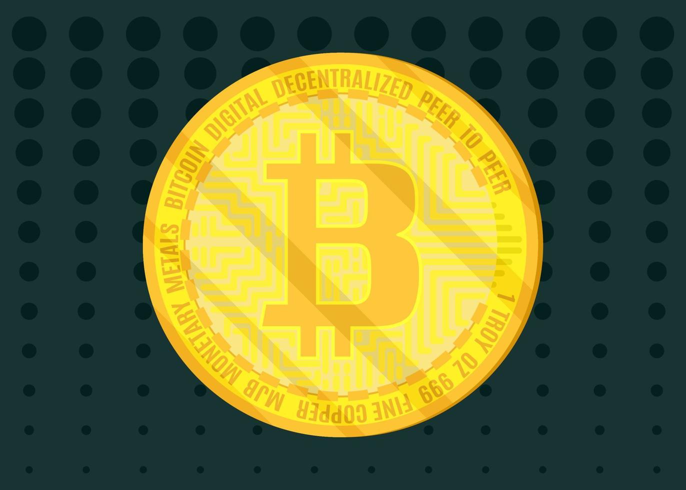 golden shiny coin bitcoin on a dark green background stock vector