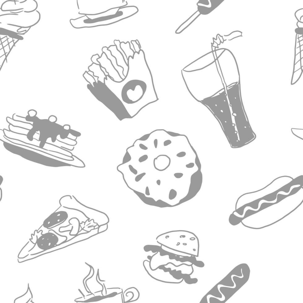 light on white doodle pattern fast food vector