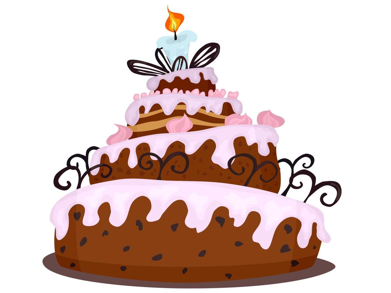 big chocolate cake with cream drawing cartoon new vector