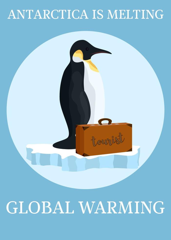 cartel calentamiento global pingüinos en riesgo vector