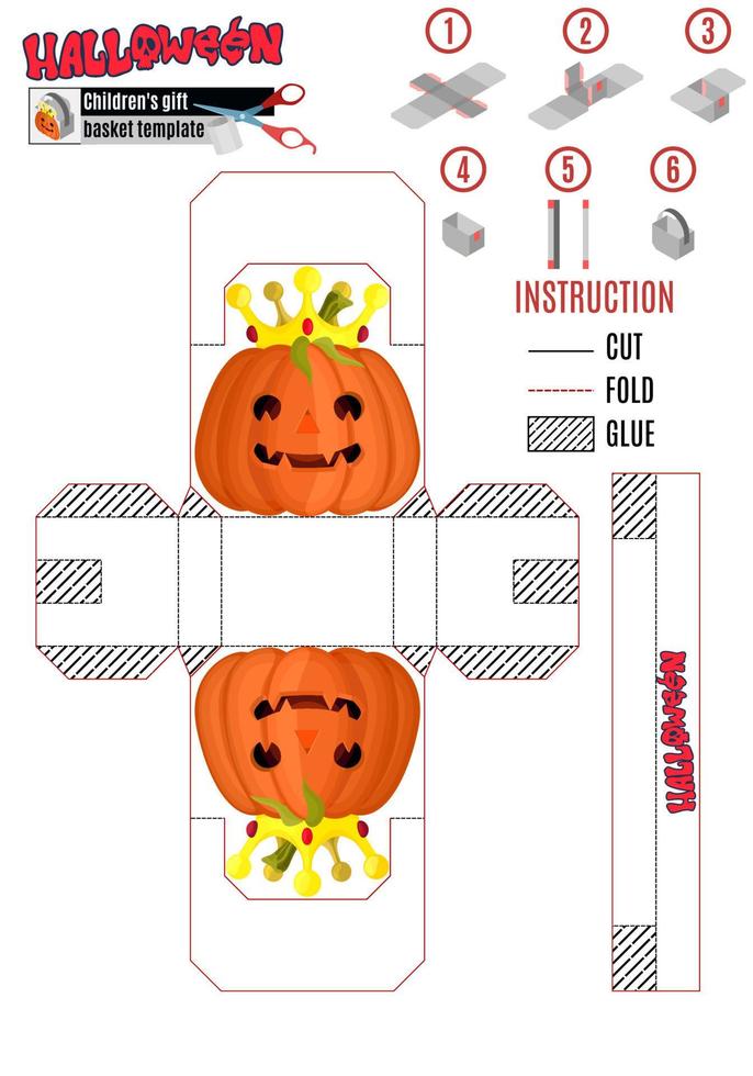 plantilla para imprimir. El paquete infantil para Halloween con una calabaza en la corona.Imagen vectorial de stock. vector