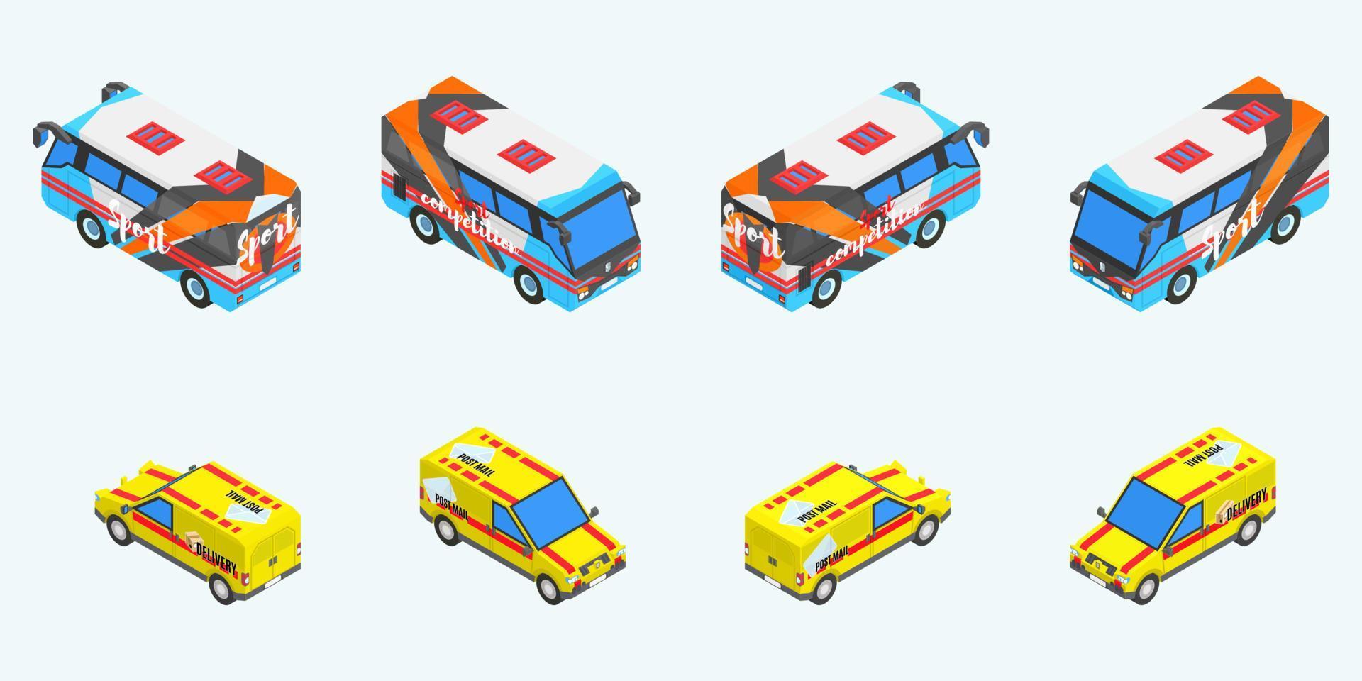tourist transport car and buses isometrics.stock vector image
