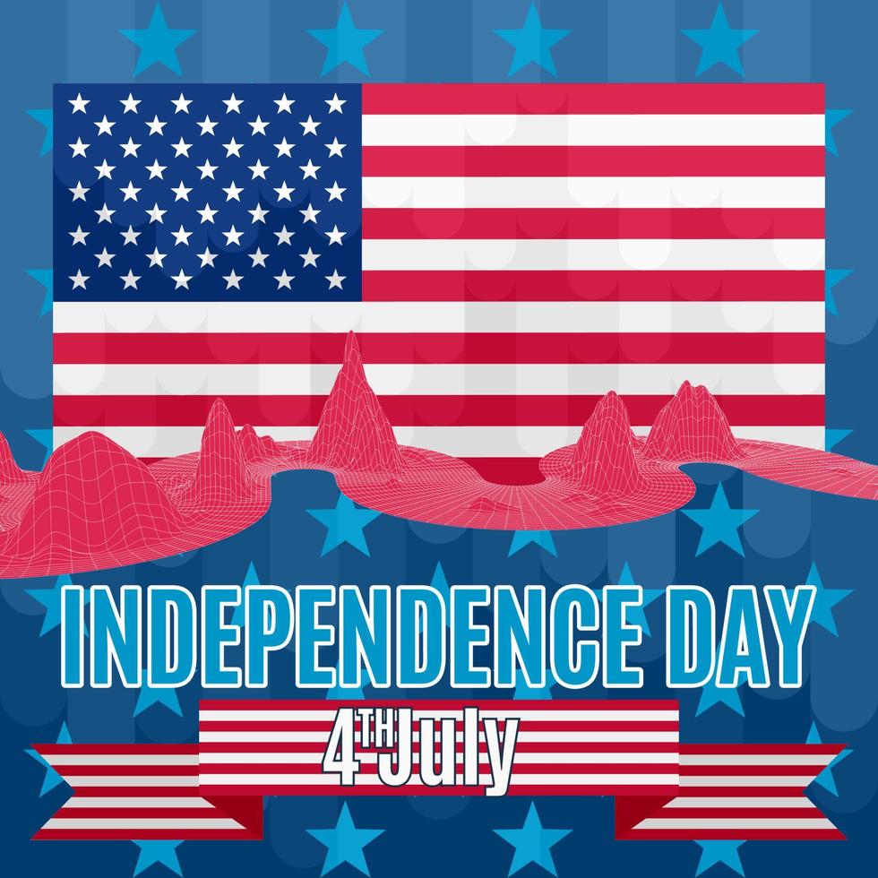 Poster with striped ribbon on the day of independence of America with the flag vector