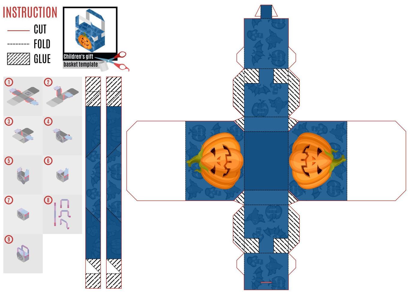 plantilla de caja de regalo para halloween con calabaza malvada vector