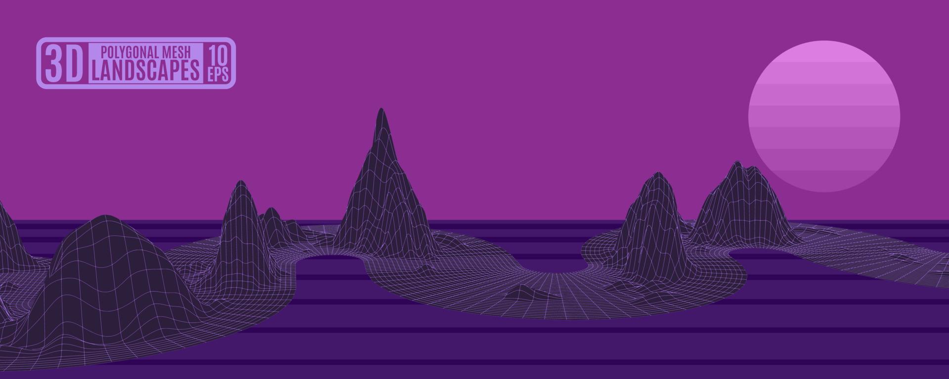 Polygonal landscape with mesh purple mountains for advertising vector,For advertising and brochures vector