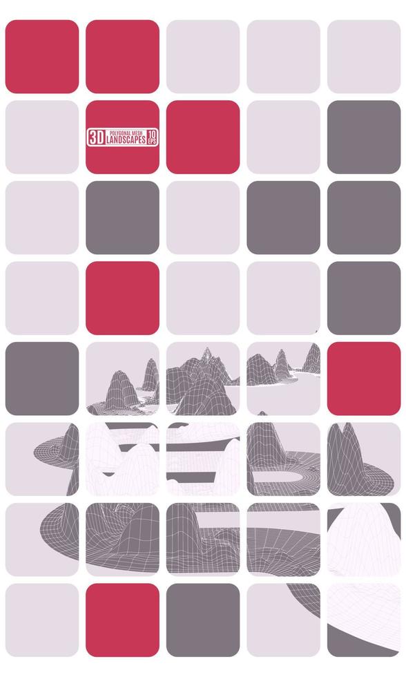 abstraction mosaic cubes polygonal landscape burgundy vector