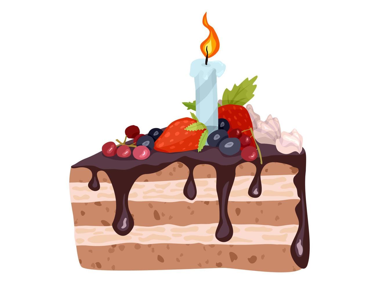 slice of cake with cream and fruit drawing cartoon new vector