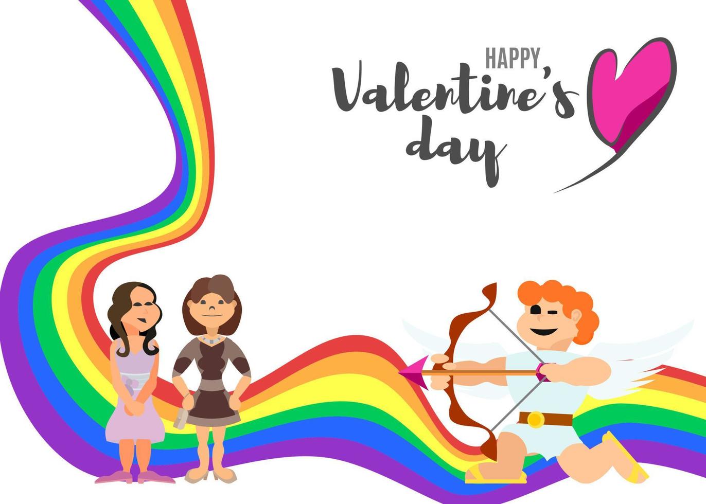 poster with a rainbow for lovers day with women and cupid vector