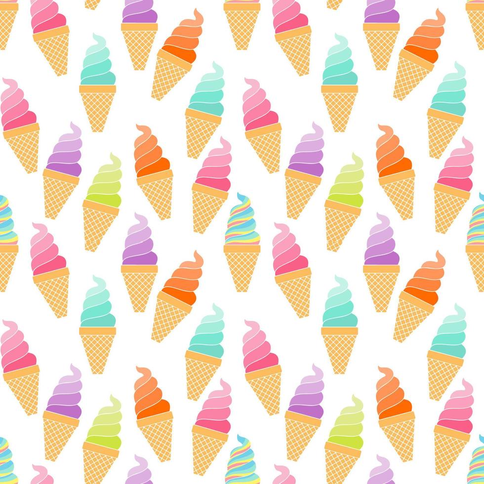 Sweet pastel seamless pattern of ice cream isolated on white background. They are colorful and suitable for wrapping paper or fabric in summer. vector