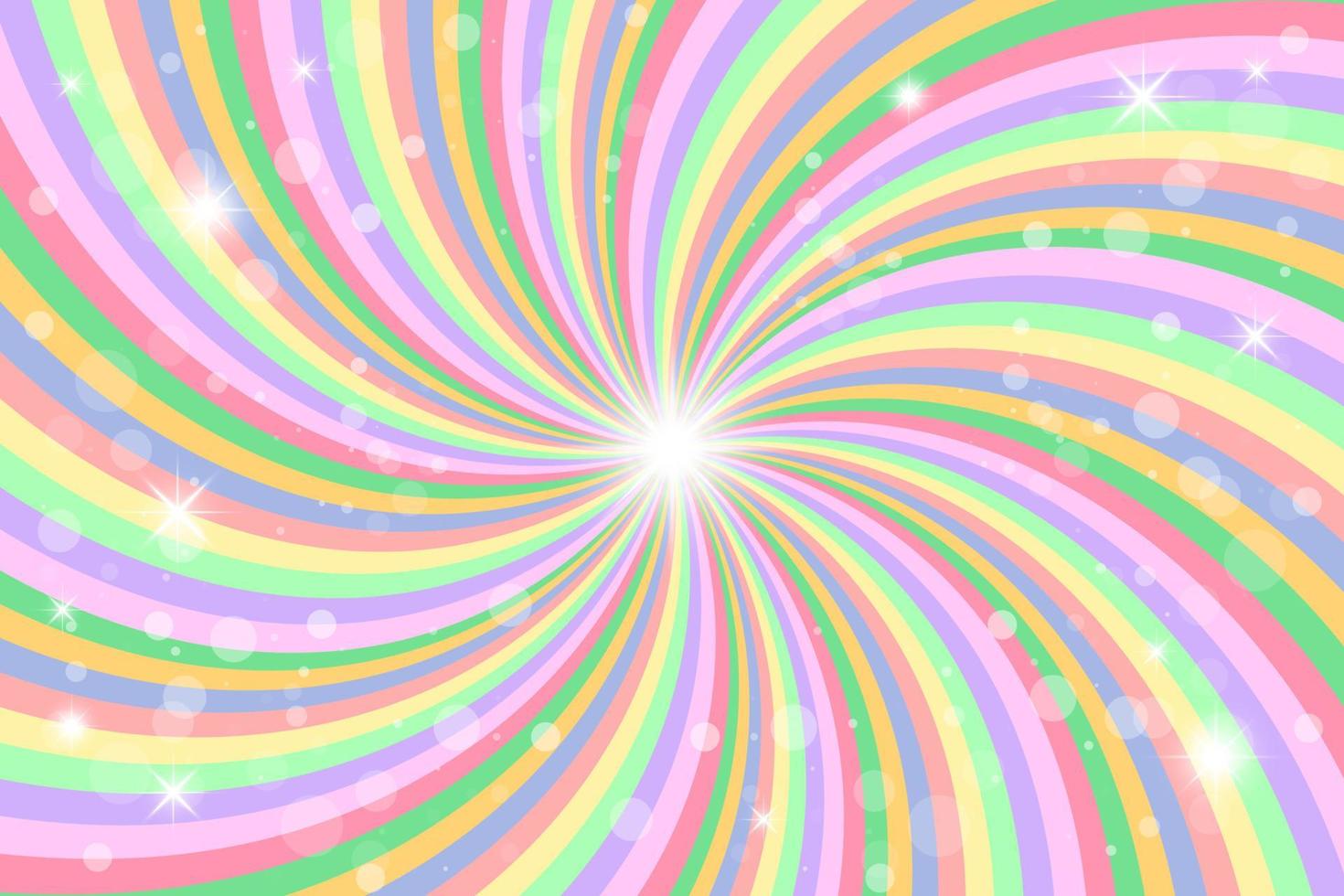 Fondo de remolino de arco iris con estrellas. arco iris degradado radial de espiral retorcida. ilustración vectorial. vector