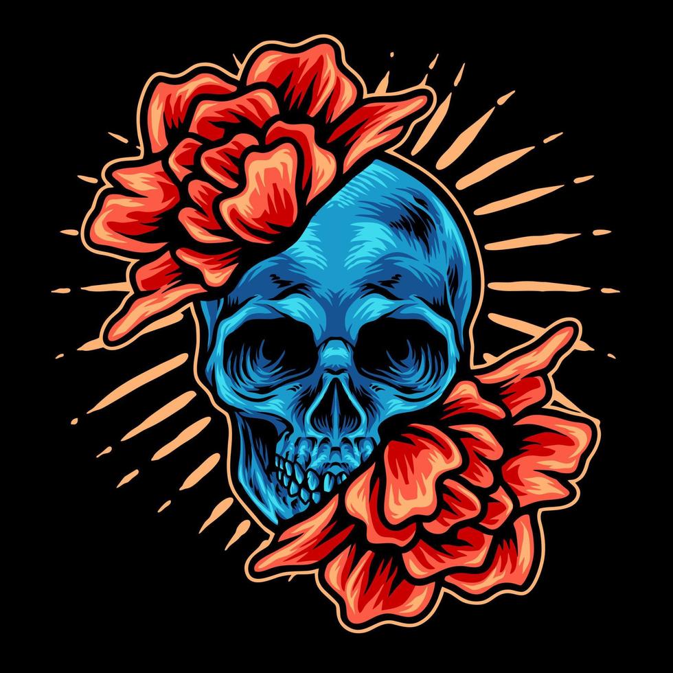 calavera y rosas vector