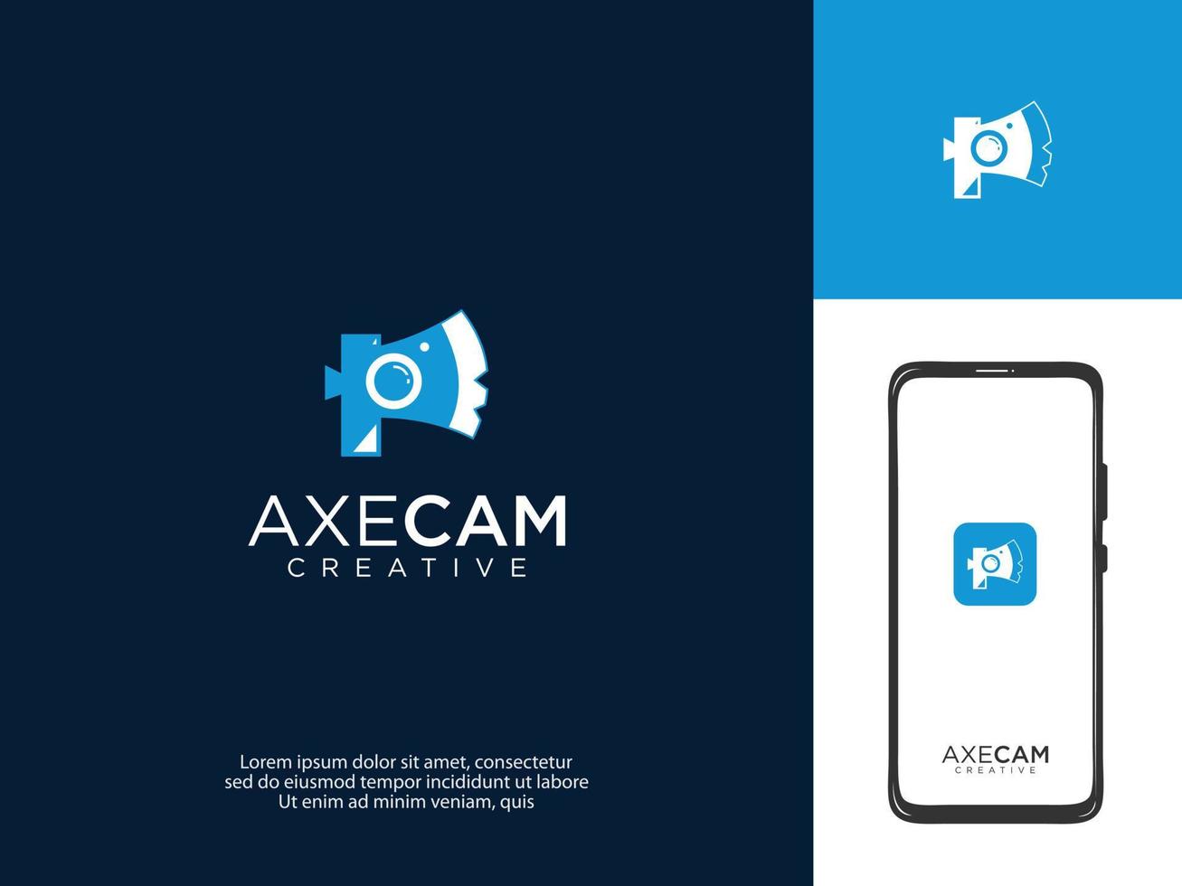 Axe photography logo Design Vector Stock Template. camera Mobile phone application with axe logo illustration with smartphone