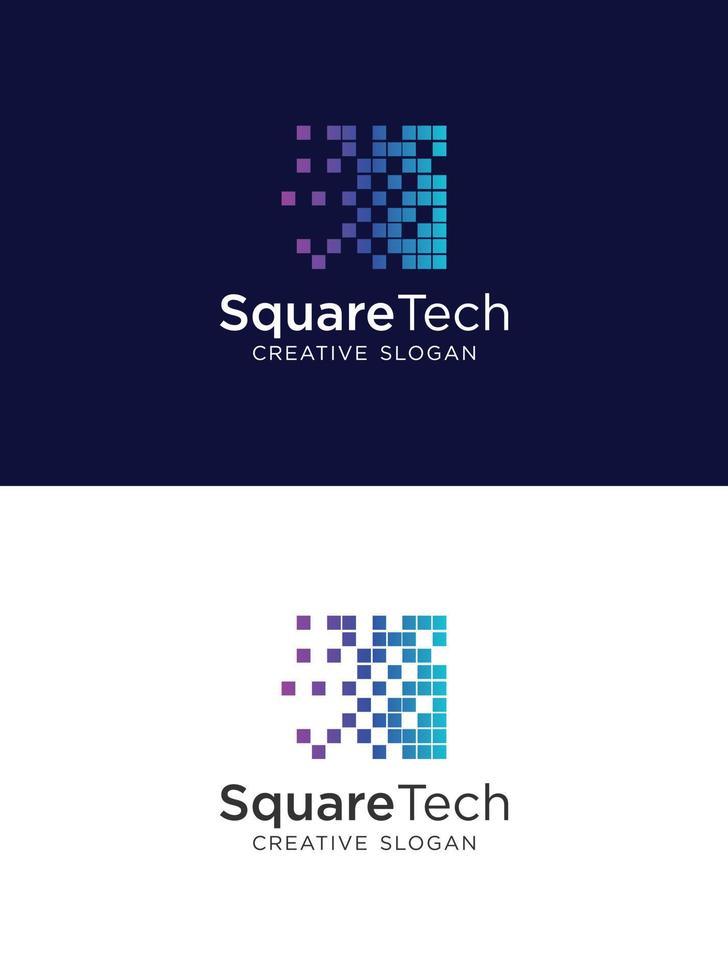 Stock de vector de diseño de logotipo digital cuadrado. logotipo de box tech con fondo azul oscuro