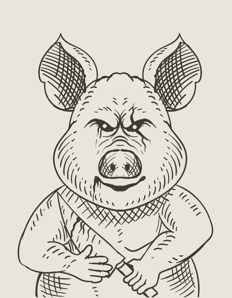 illustration vintage scary pig engraving style vector