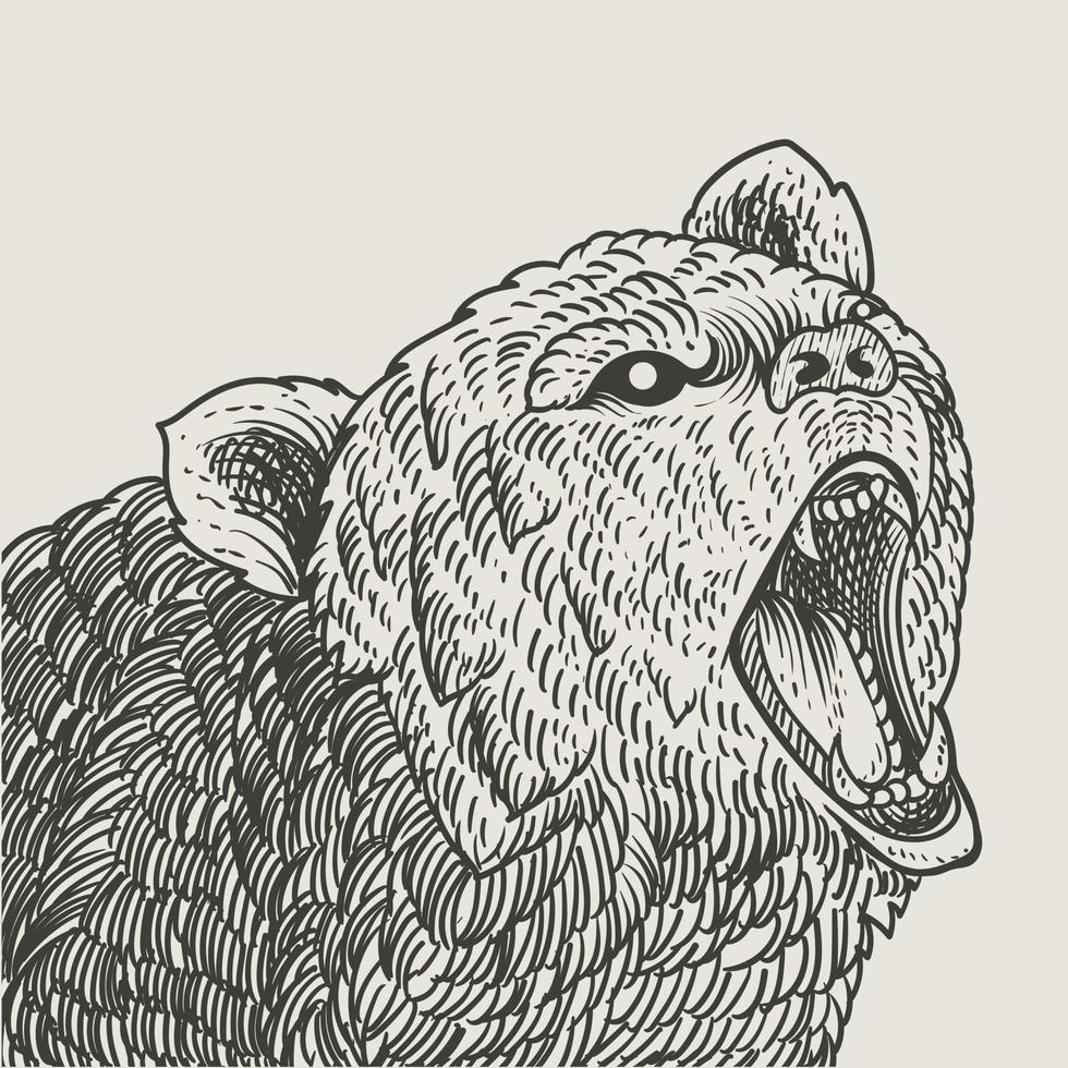 illustration vintage grizzly bear engraving style vector