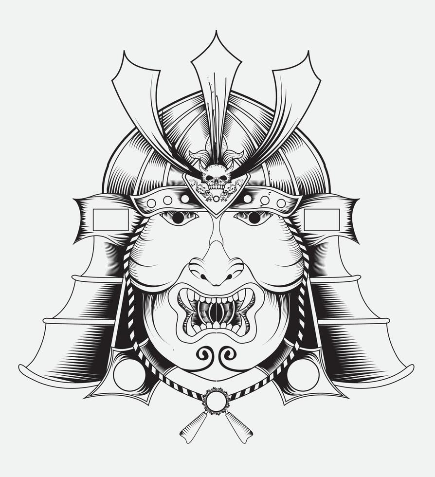Illustration vector samurai mask monochrome color