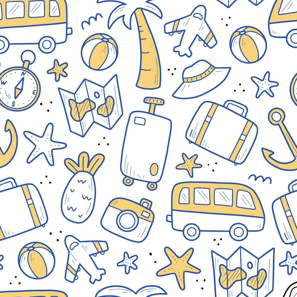 Hand drawn seamless pattern of travel vector