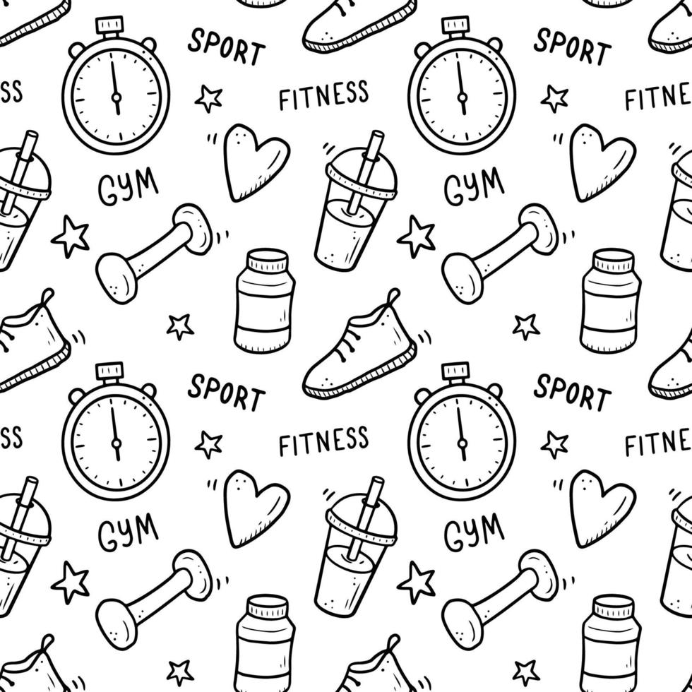 Hand drawn seamless pattern of fitness vector