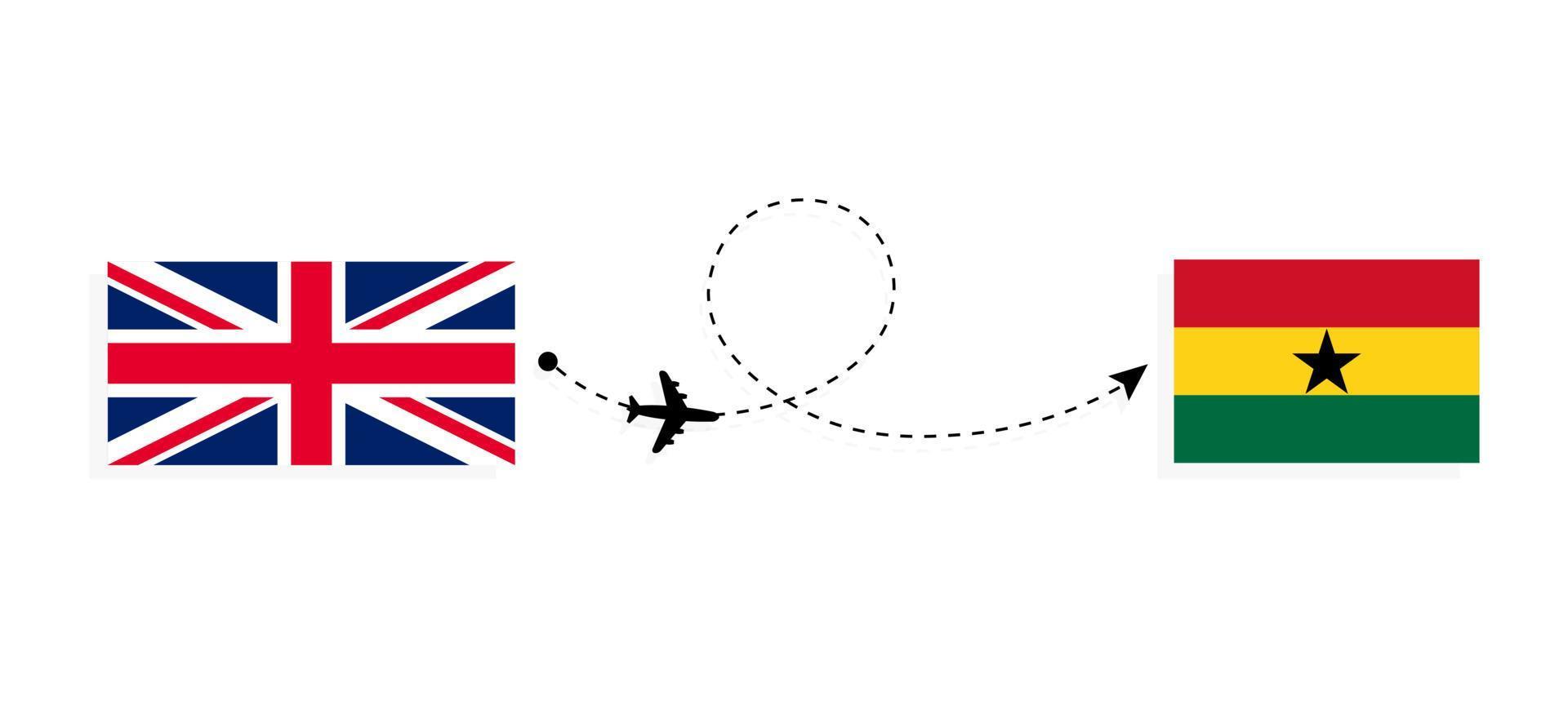 Flight and travel from United Kingdom of Great Britain to Ghana by passenger airplane Travel concept vector