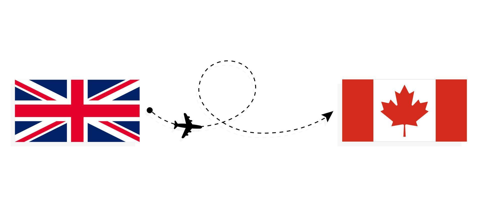 Flight and travel from United Kingdom of Great Britain to Canada by passenger airplane Travel concept vector