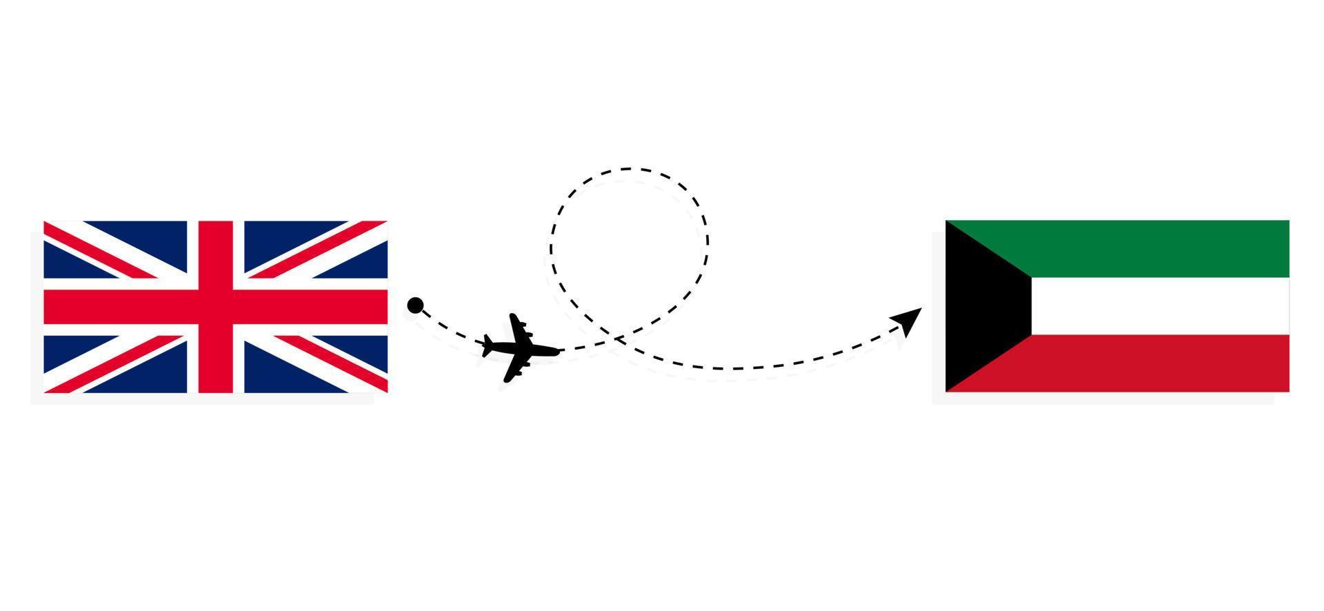 Flight and travel from United Kingdom of Great Britain to Kuwait by passenger airplane Travel concept vector