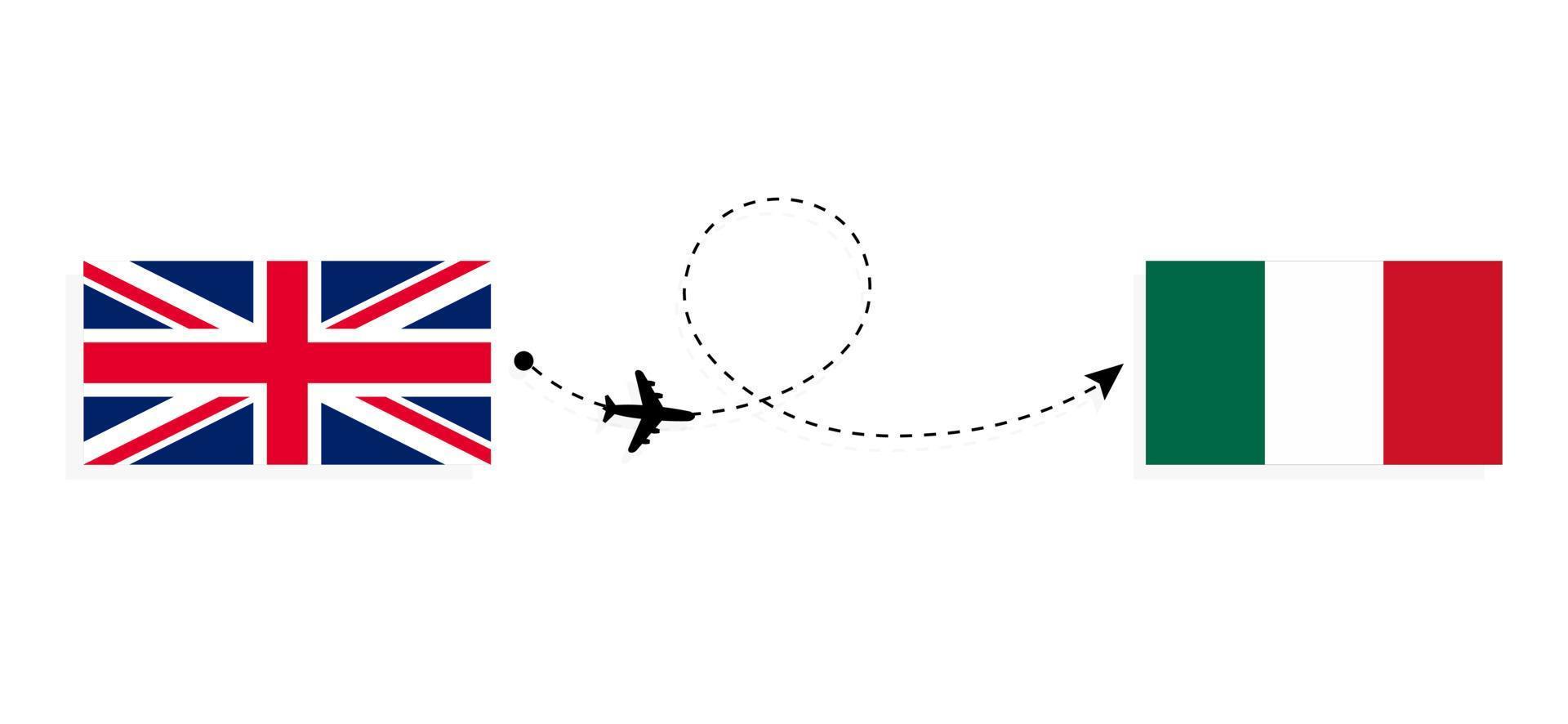 Flight and travel from United Kingdom of Great Britain to Mexico by passenger airplane Travel concept vector