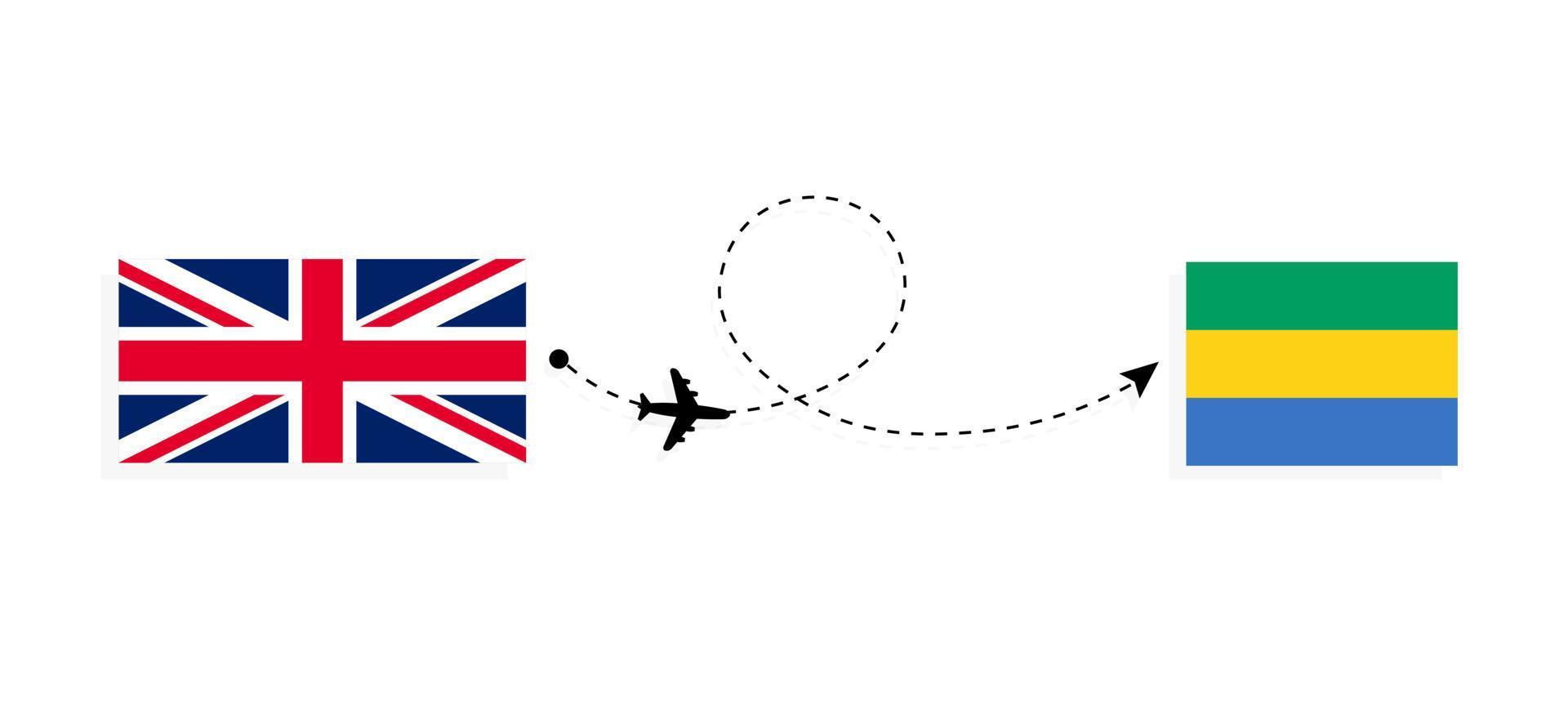 Flight and travel from United Kingdom of Great Britain to Gabon by passenger airplane Travel concept vector