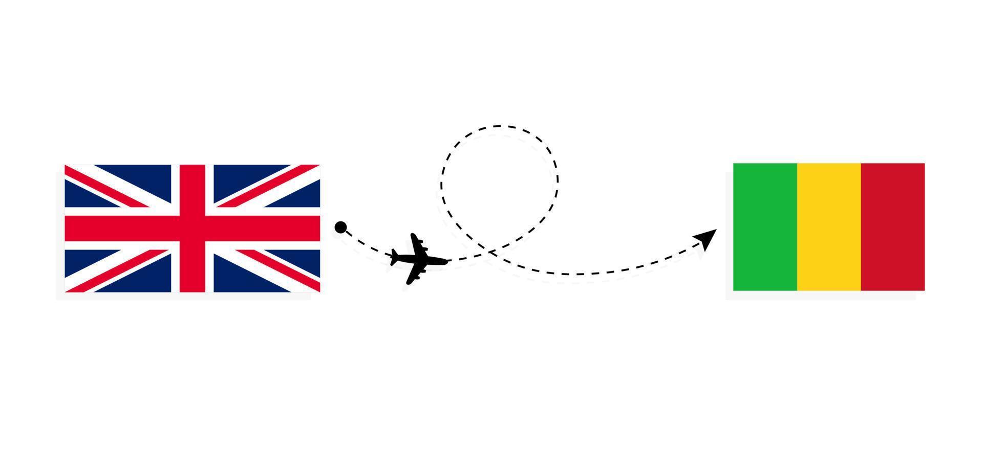 Flight and travel from United Kingdom of Great Britain to Mali by passenger airplane Travel concept vector