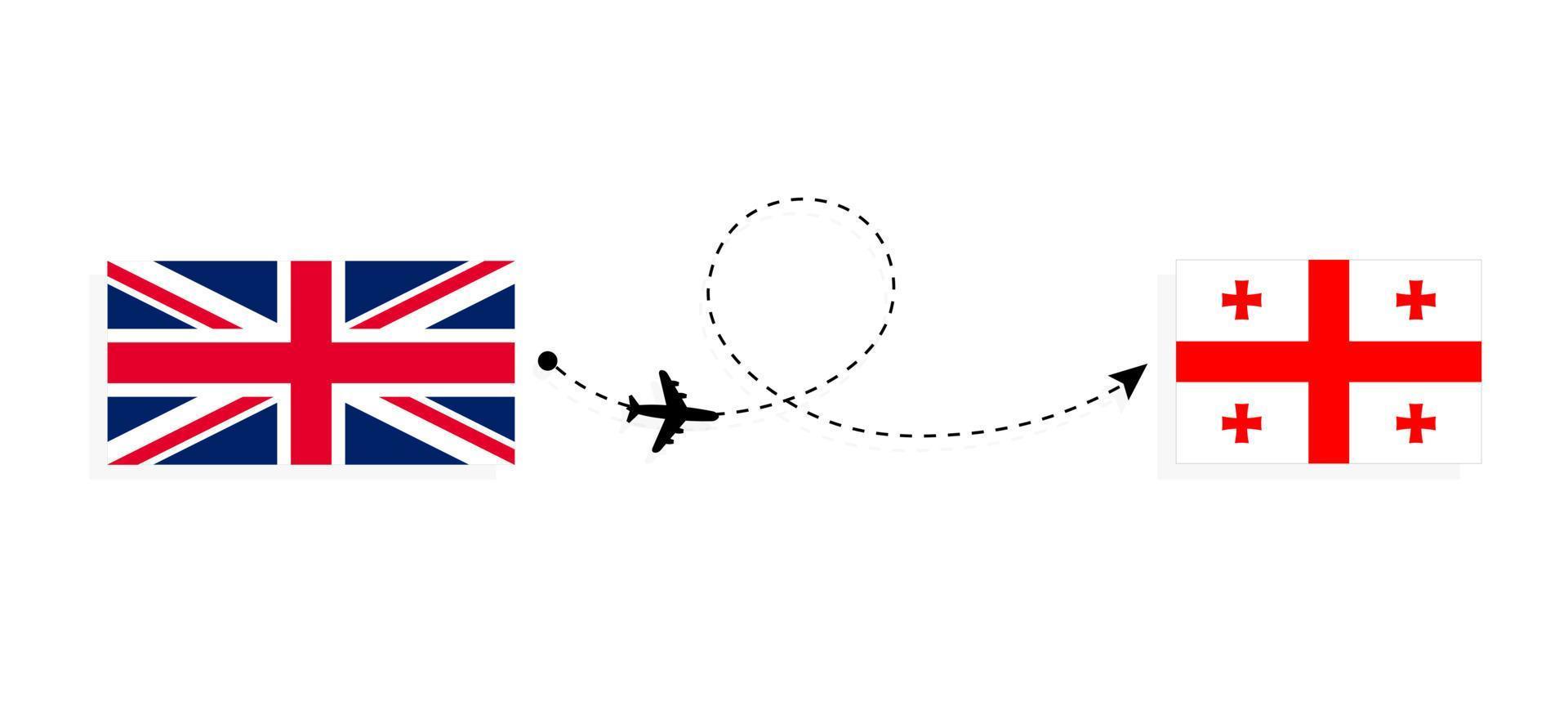 Flight and travel from United Kingdom of Great Britain to Georgia by passenger airplane Travel concept vector