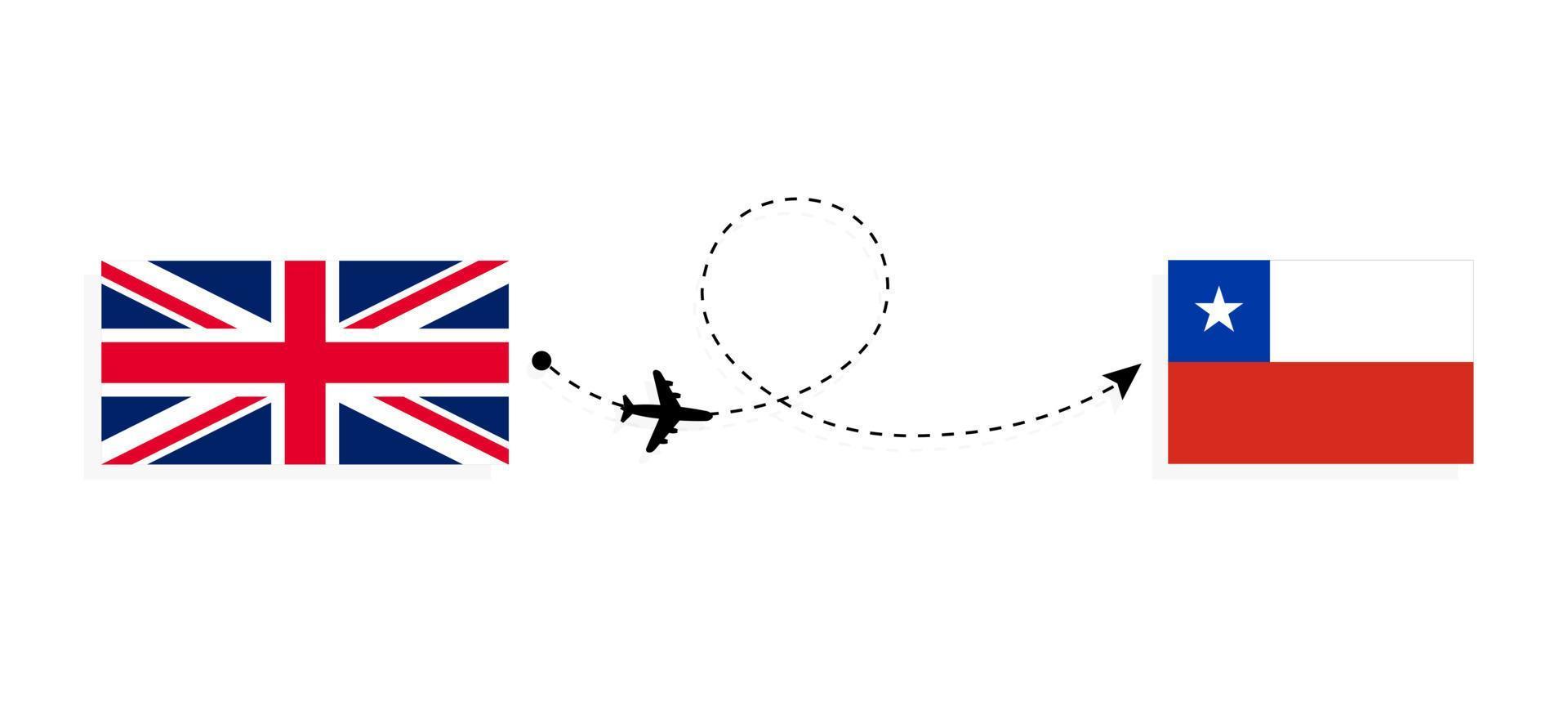 Flight and travel from United Kingdom of Great Britain to Chile by passenger airplane Travel concept vector