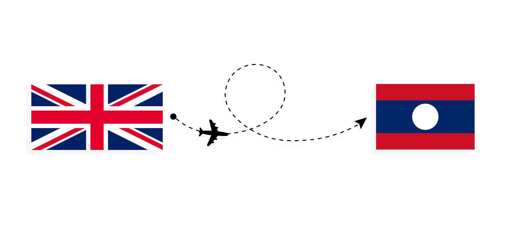 Flight and travel from United Kingdom of Great Britain to Laos by passenger airplane Travel concept vector