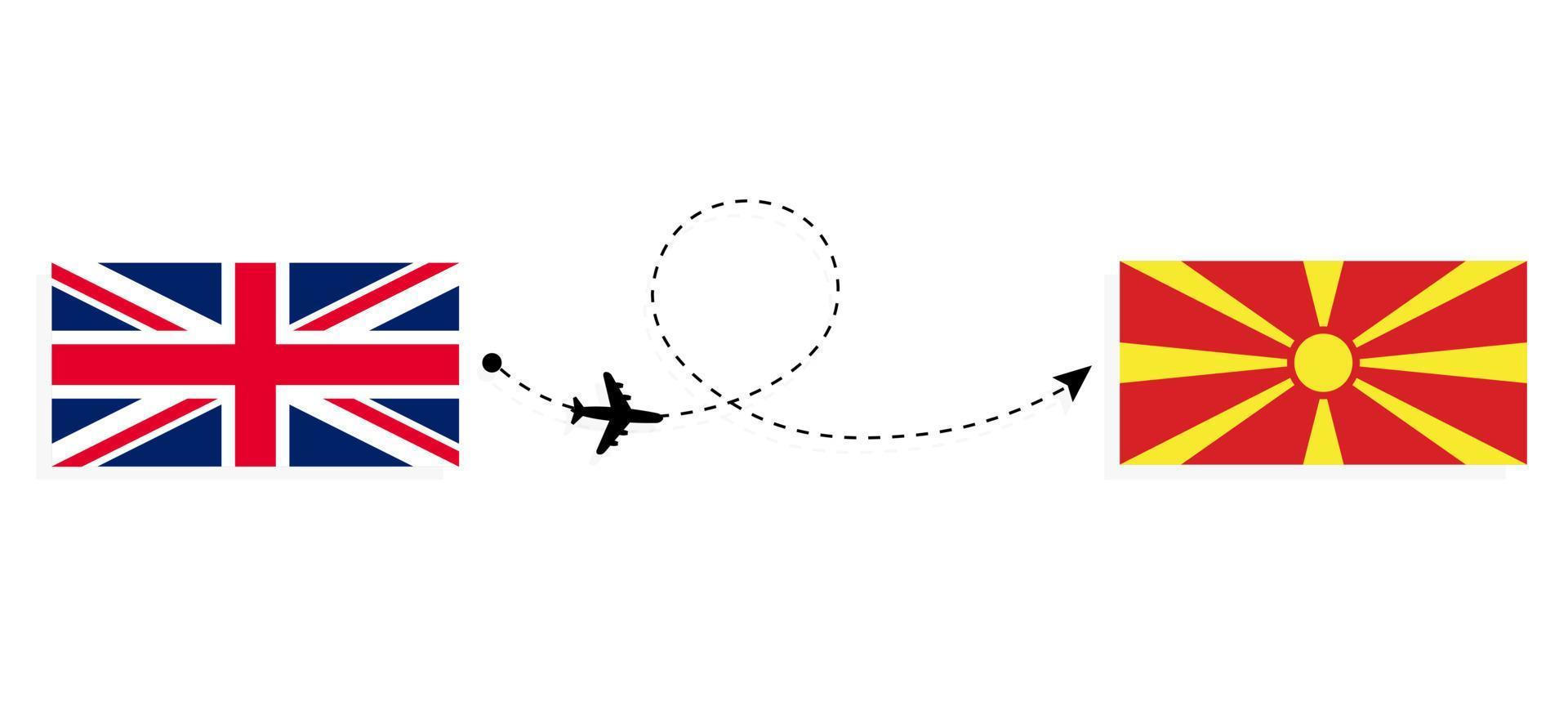 Flight and travel from United Kingdom of Great Britain to Macedonia by passenger airplane Travel concept vector