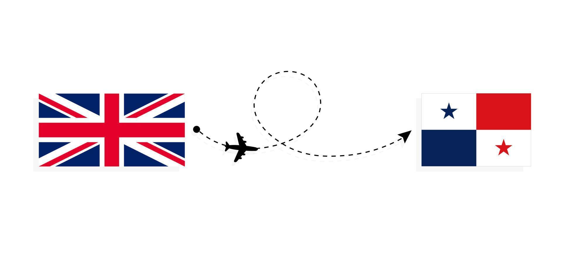 vuelo y viaje desde el reino unido de gran bretaña a panamá en avión de pasajeros concepto de viaje vector