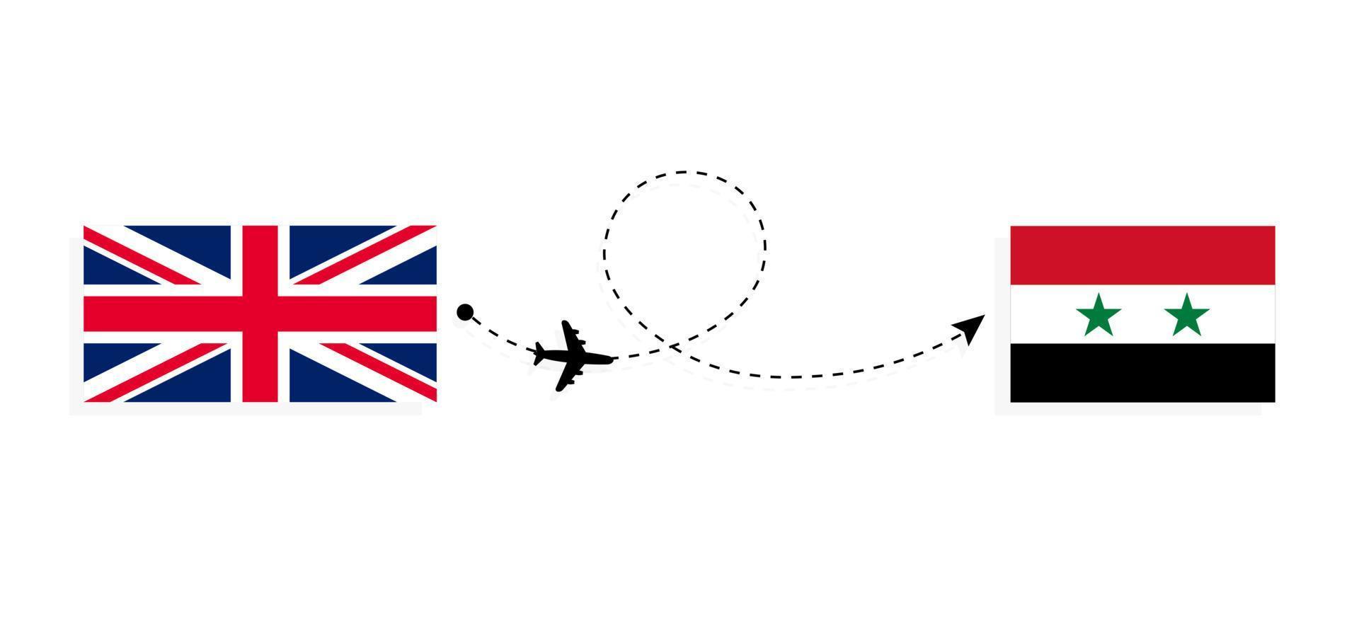 vuelo y viaje desde el reino unido de gran bretaña a siria en avión de pasajeros concepto de viaje vector