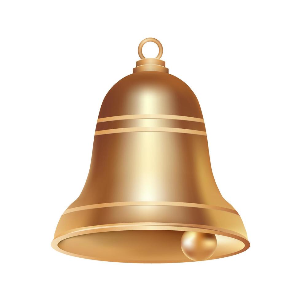 campana de navidad dorada realista volumétrica aislada sobre fondo blanco vector