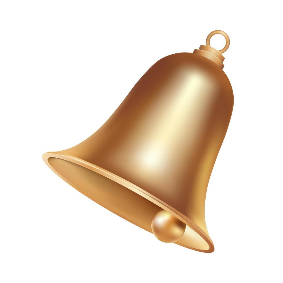 Volumetric realistic golden Christmas bell isolated on white background vector