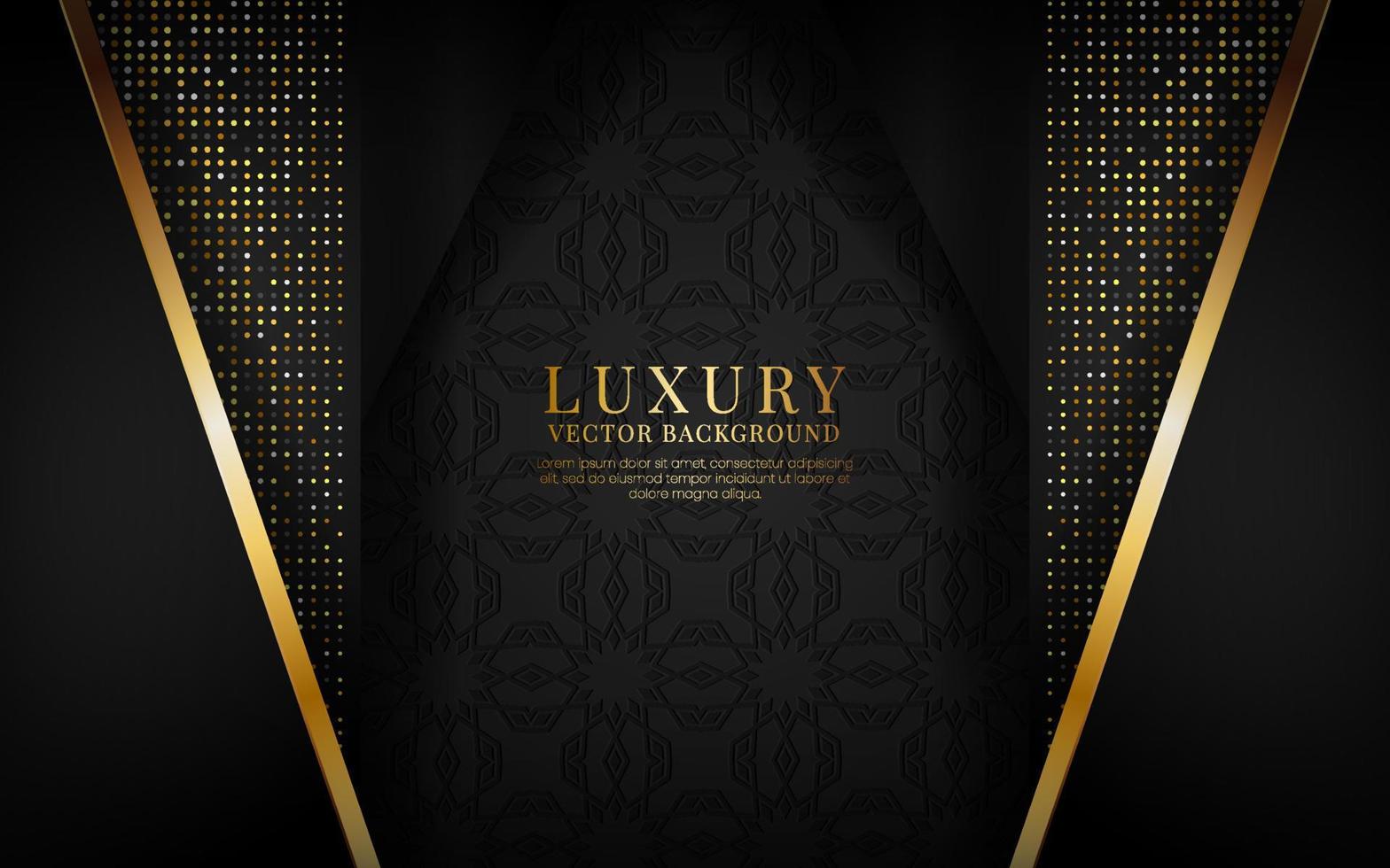 3D black luxury abstract background, overlap layer on dark space with glitter golden dots effect decoration. Modern template element future style for flyer, banner, cover, brochure, or landing page vector