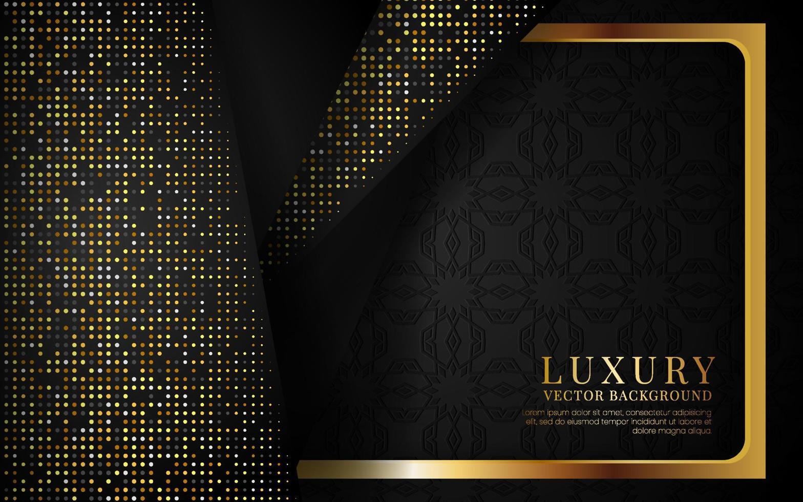 3D black luxury abstract background, overlap layer on dark space with glitter golden dots effect decoration. Modern template element future style for flyer, banner, cover, brochure, or landing page vector