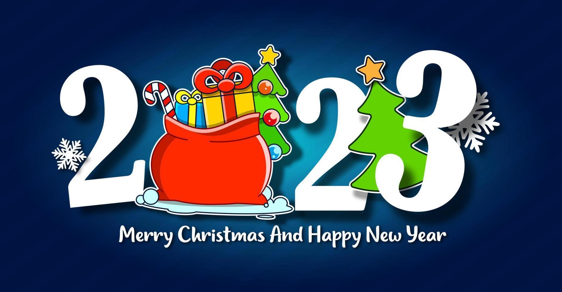 I Wish You A Merry Christmas And Happy New Year Vintage Background With Typography. 2023 vector