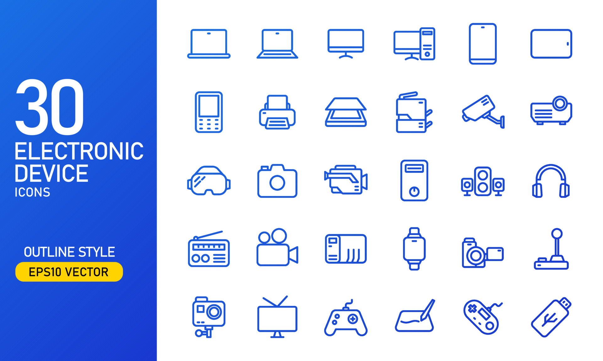 Electronic device icon set in outlined style. Suitable for design ...