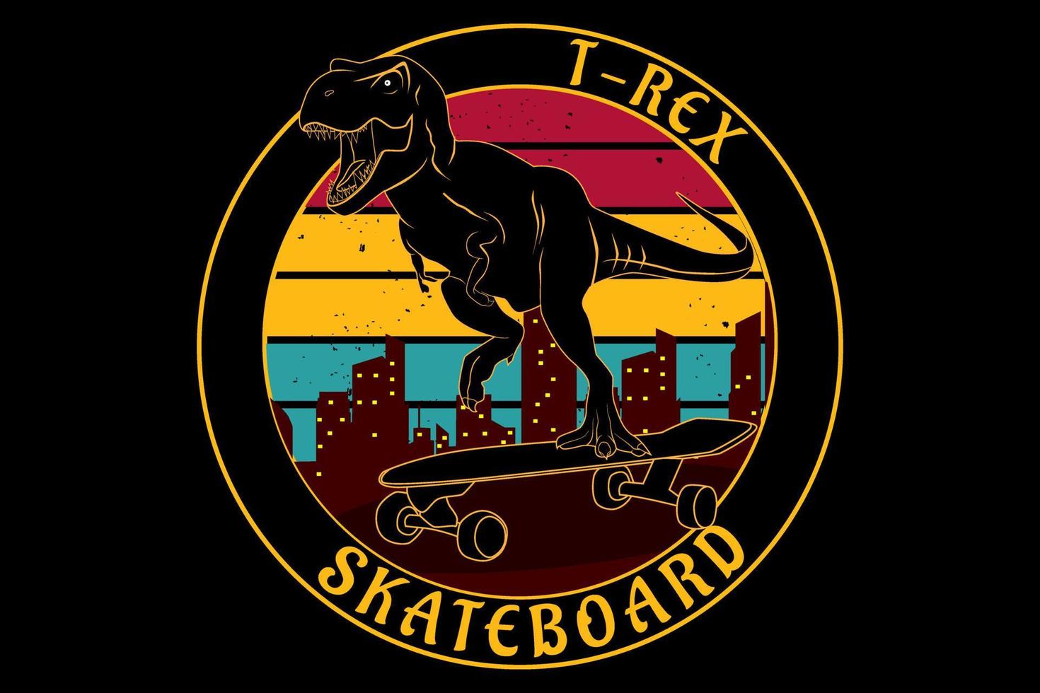 t rex skateboard diseño retro vintage vector