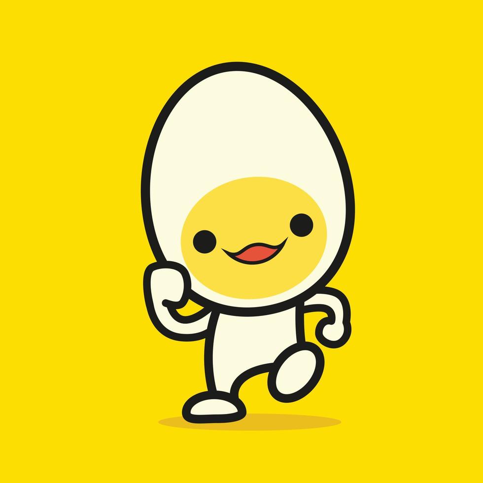 dibujos animados lindo huevo para correr. ejecutando personaje de huevo en fondo amarillo. mascota de vector