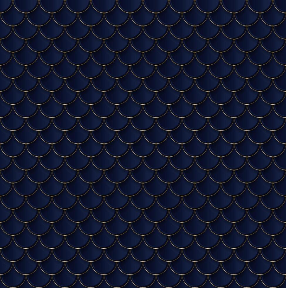 Blue circles with gold line fish scales seamless pattern luxury style vector