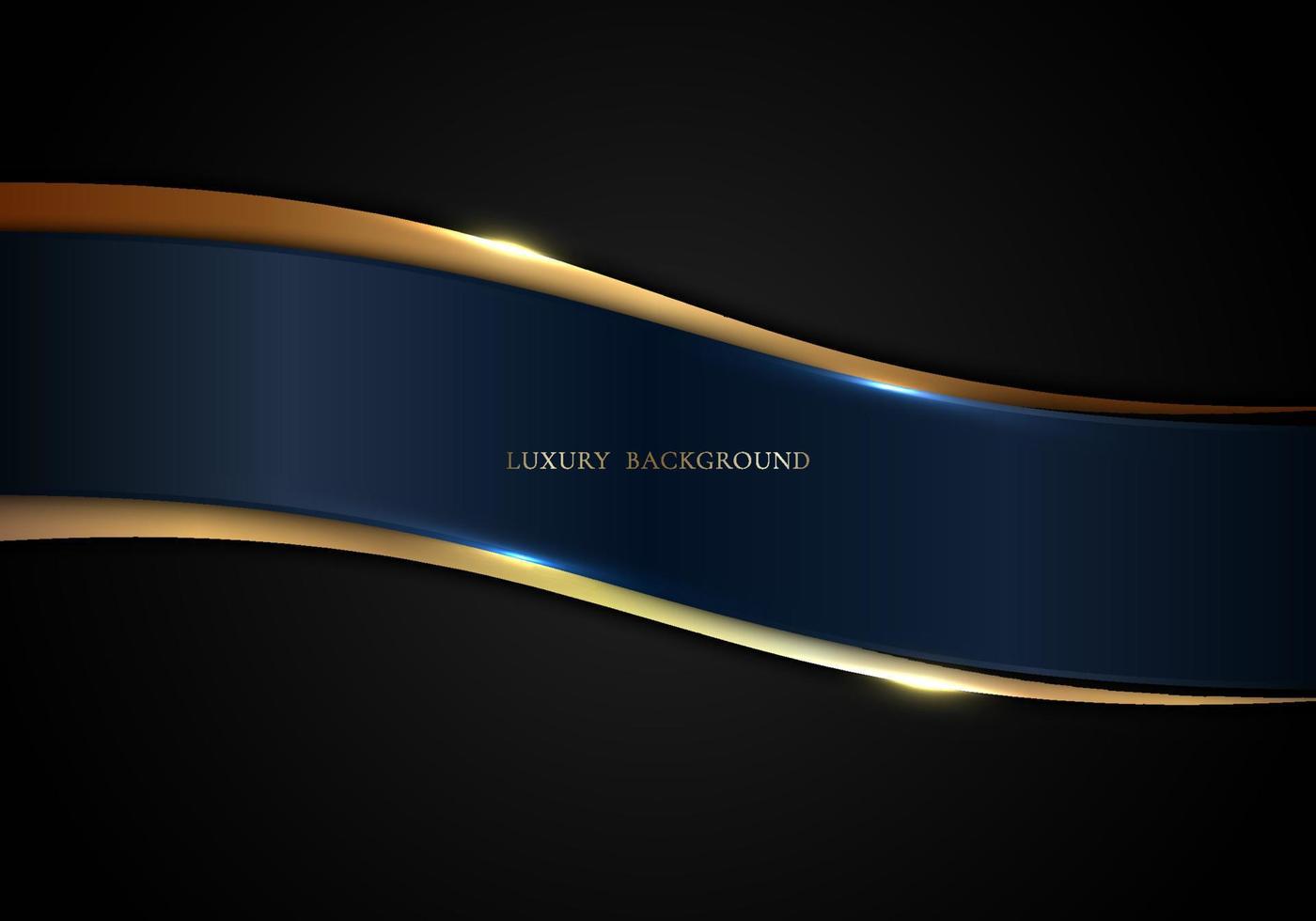 Abstract blue curve and gold stripes on black background luxury style vector