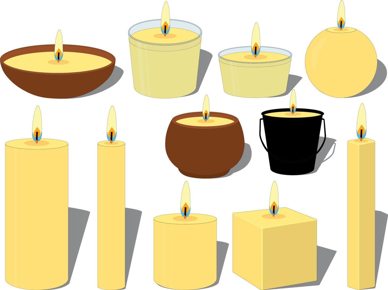 Wax candles different forms and containers collection vector illustration