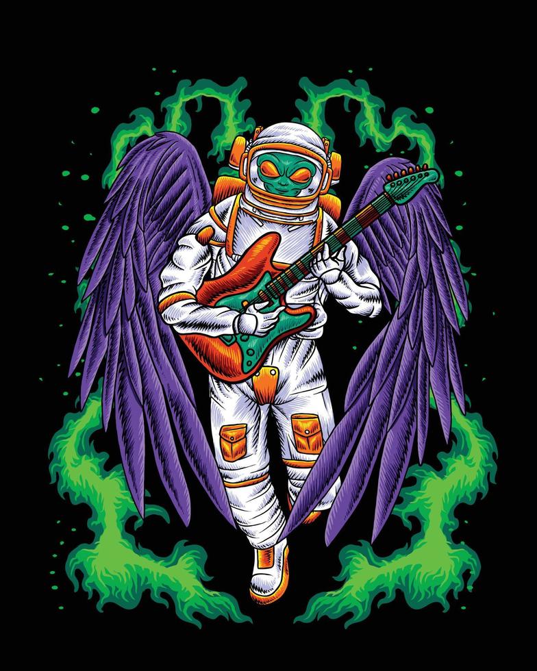 Alien astronaut playing electric guitar vector