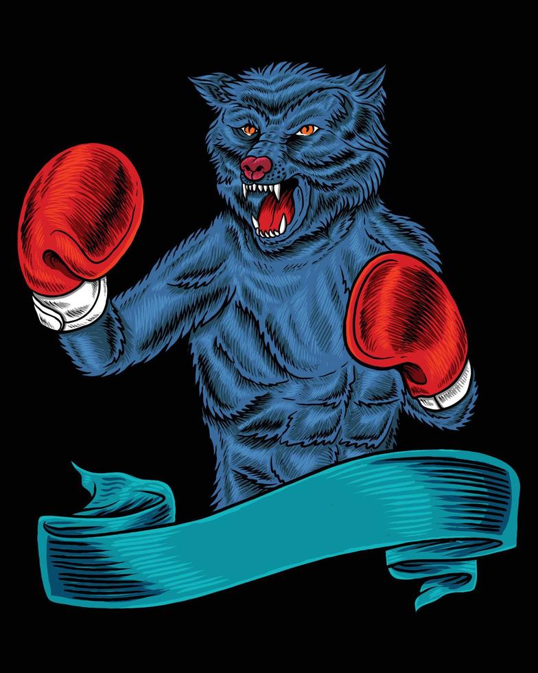 lobo enojado con traje de boxeo vector