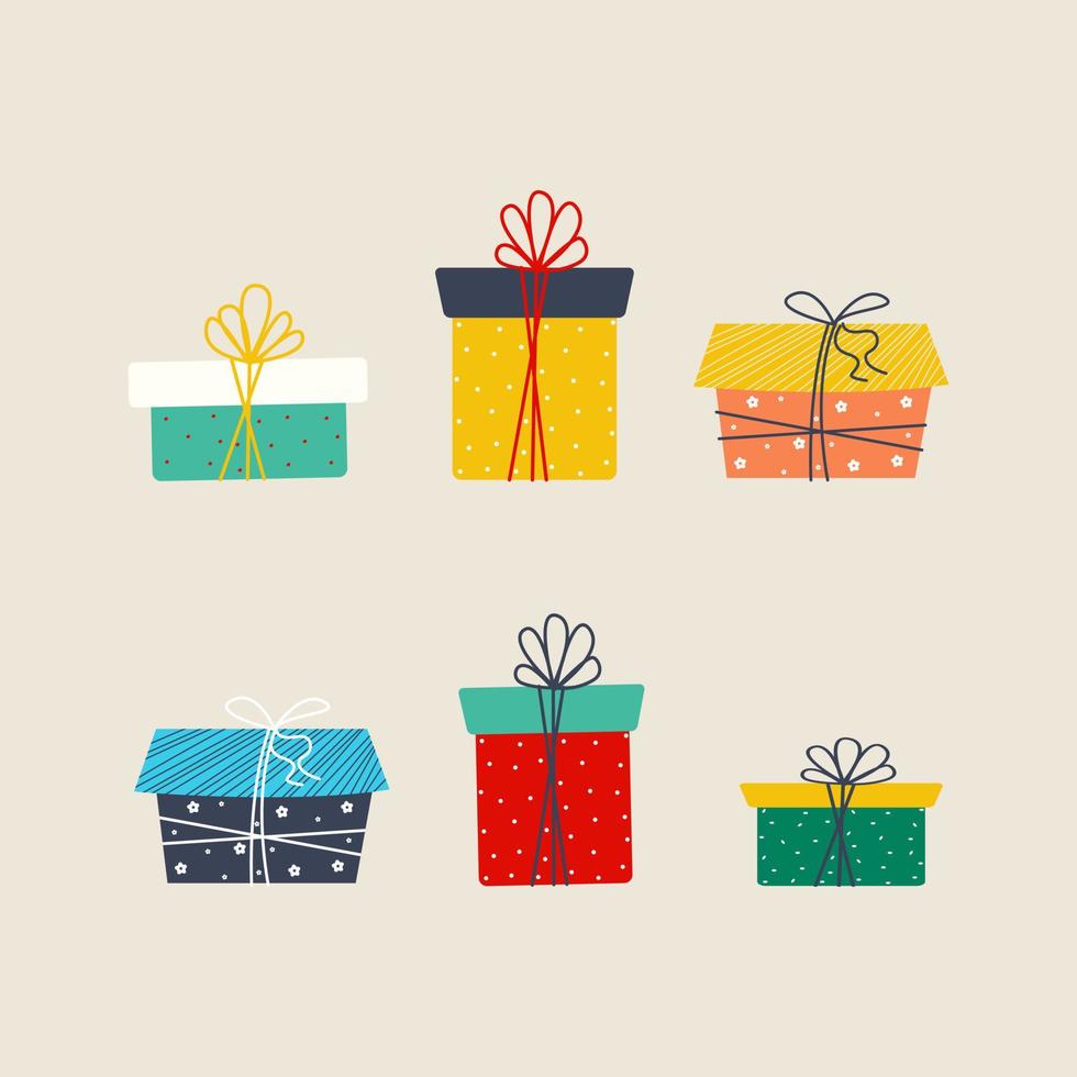 juego de cajas de regalo. ilustración vectorial en estilo plano. vector