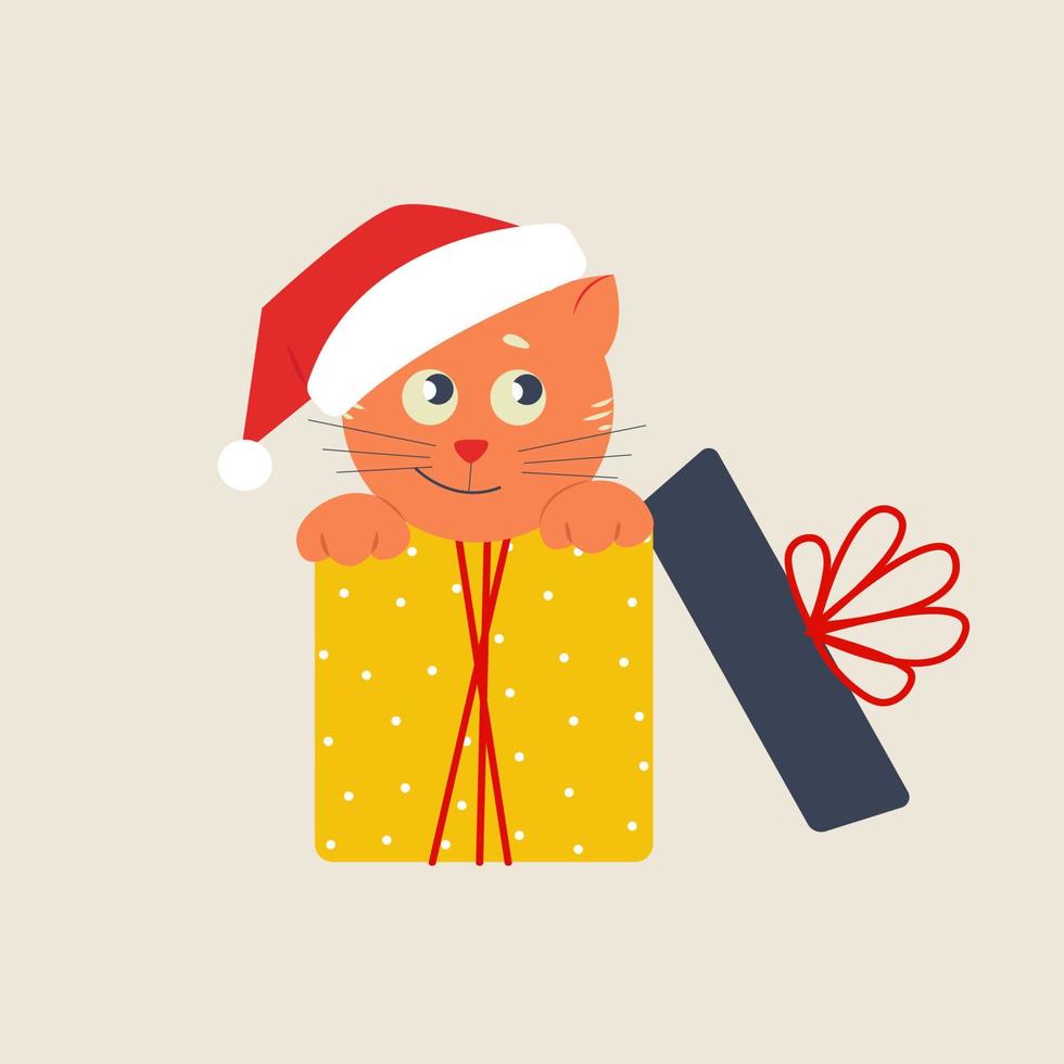 Cat in a Santa hat sits in gift box. Vector illustration in flat cartoon  style 4277139 Vector Art at Vecteezy