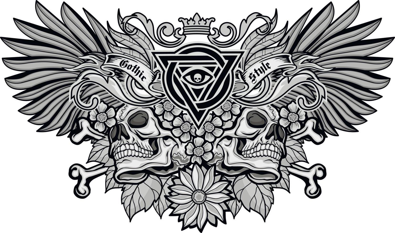 Gothic sign with skull and flowers, grunge vintage design t shirts vector